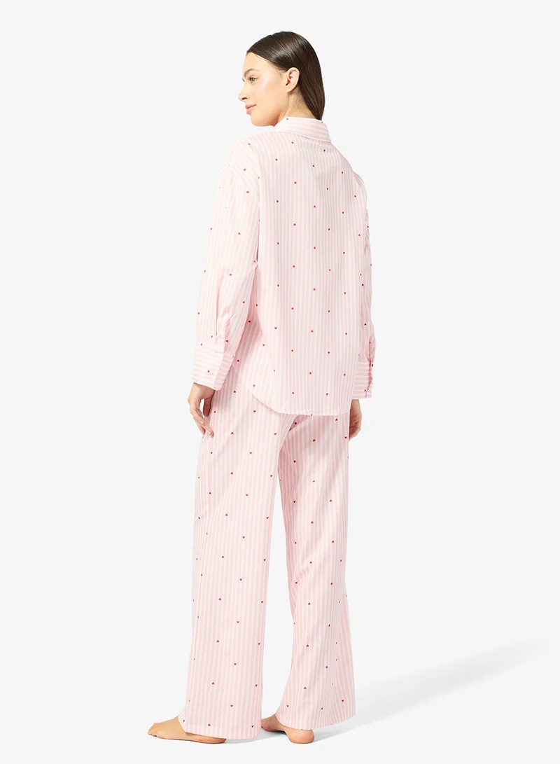 جينجر طقم قميص وبيجامة بأزرار مخططة